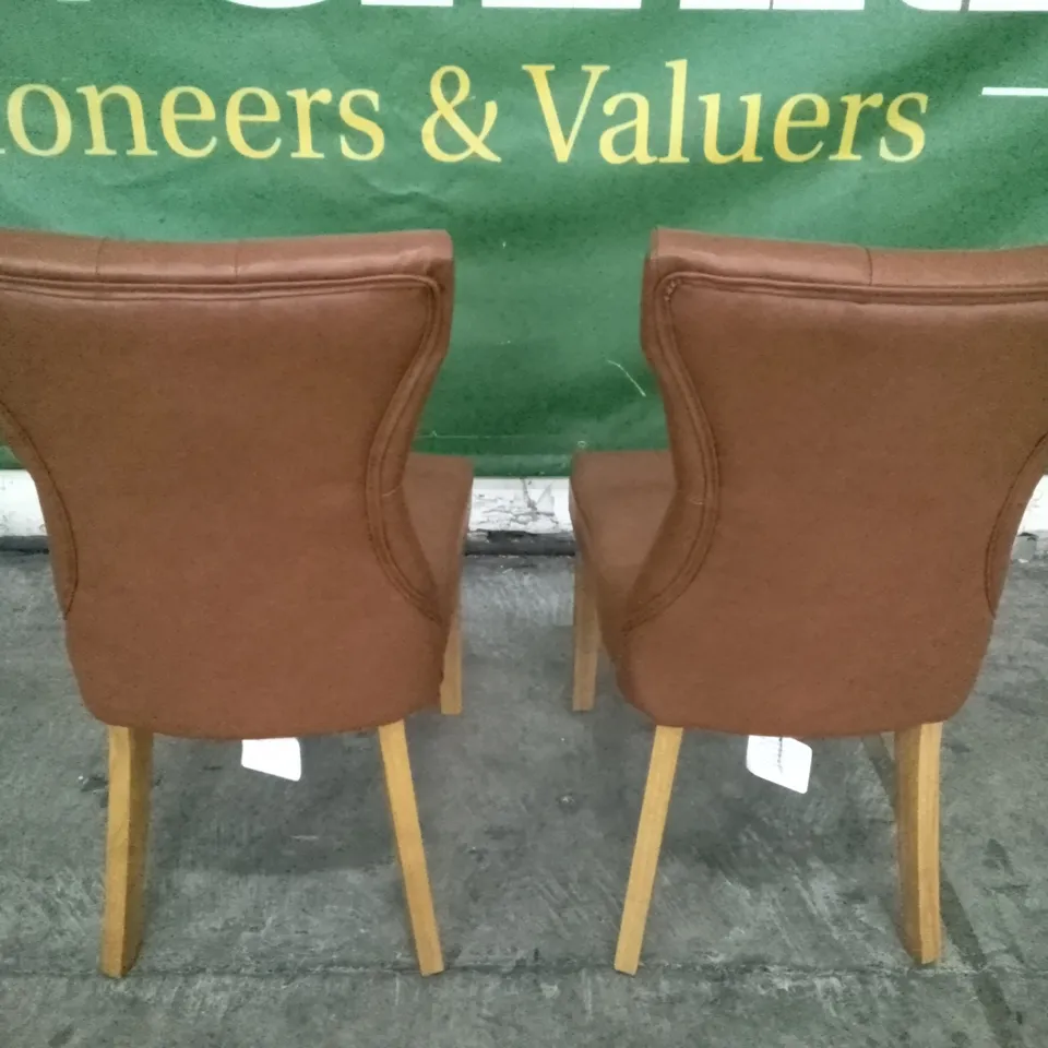 SET OF 2 NEW BEWLEY BROWN LEATHER DINING CHAIRS (OAK LEG)