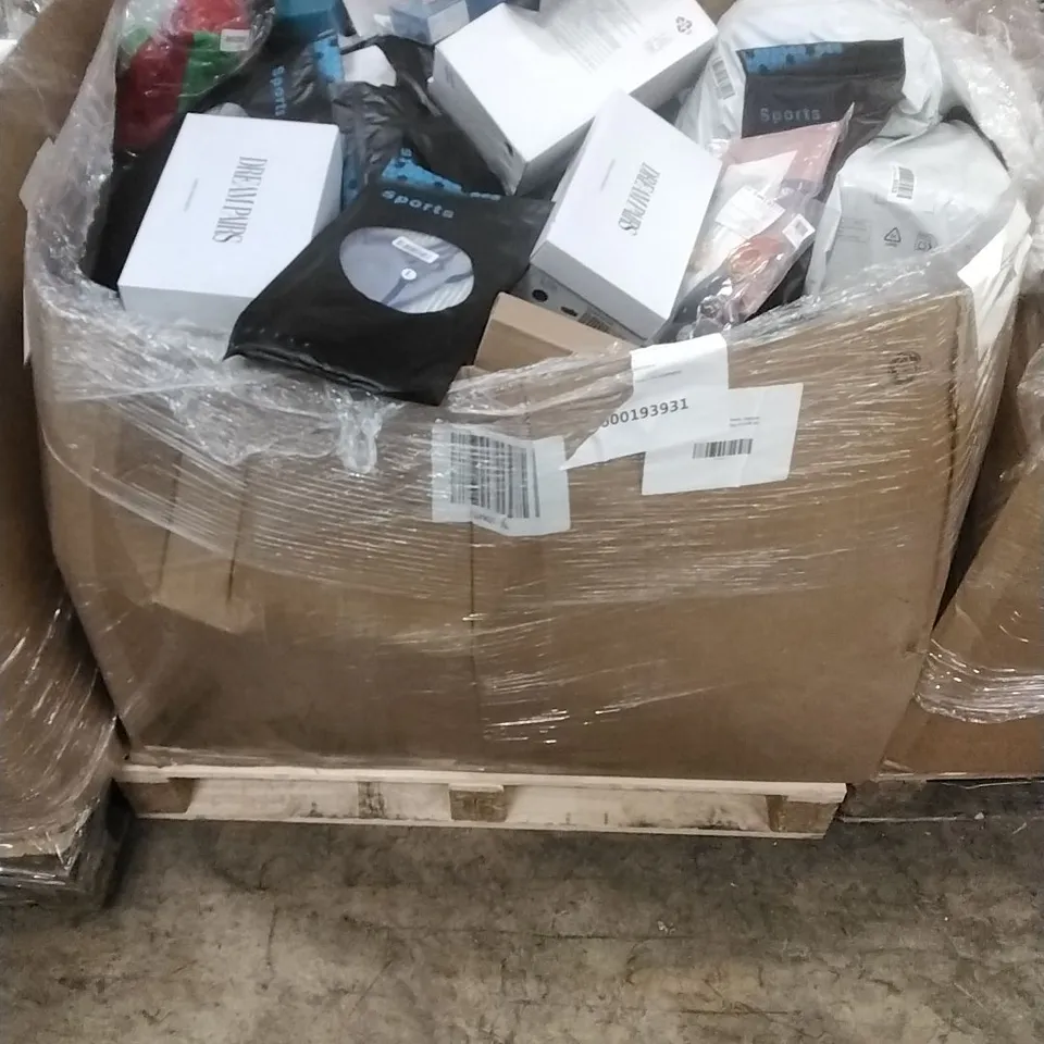 PALLET TO CONTAIN A LARGE QUANTITY OF; WOMEN'S HEELS, APPAREL, CHARGERS, SOCKS, WIGS AND CRAFT KIT ETC