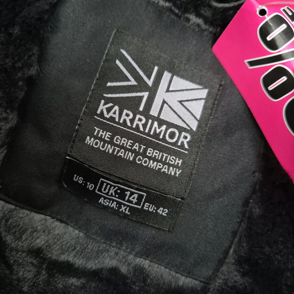 KARRIMOR CITY PARKA COAT – BLACK, UK 14 (EU 42) WITH FUR HOOD