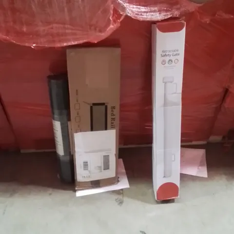 PALLET OF ASSORTED HOUSEHOLD GOODS AND PRODUCTS TO INCLUDE;RETRACTABLE SAFETY GATE,BED RAIL,CHAIR MAT