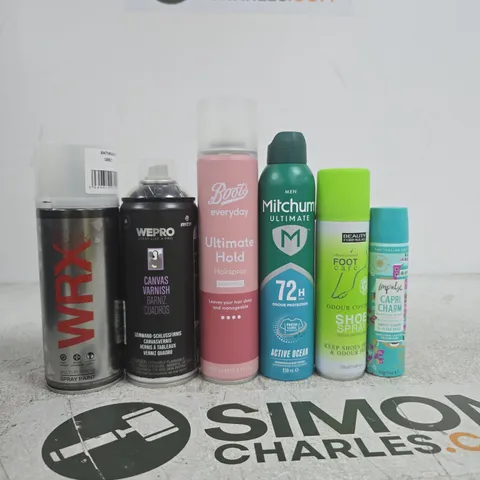 APPROXIMATELY 15 ASSORTED ITEMS INCLUDING IMPULSE PERFUME SPRAY, BEAUTY FORMULAS SHOE SPRAY AND MITCHUM ULTIMATE ANTIPERSPIRANT AND DEODORANT