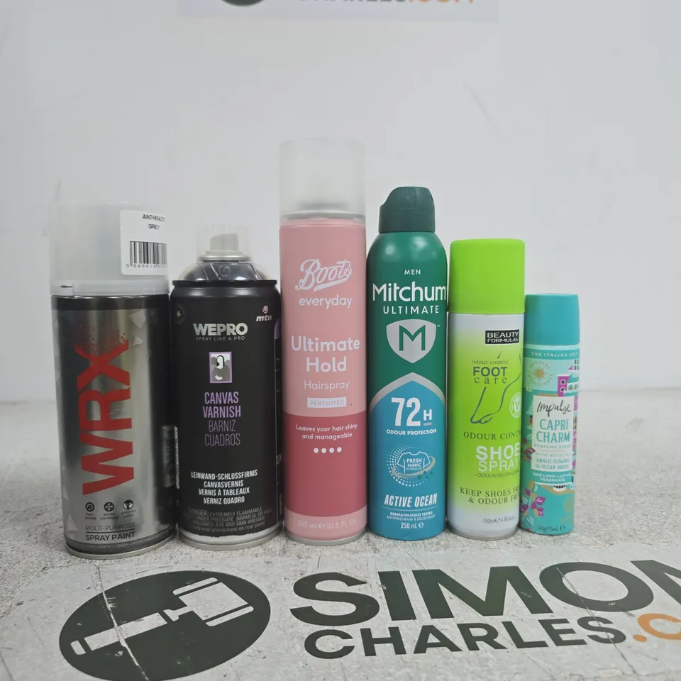 APPROXIMATELY 15 ASSORTED ITEMS INCLUDING IMPULSE PERFUME SPRAY, BEAUTY FORMULAS SHOE SPRAY AND MITCHUM ULTIMATE ANTIPERSPIRANT AND DEODORANT