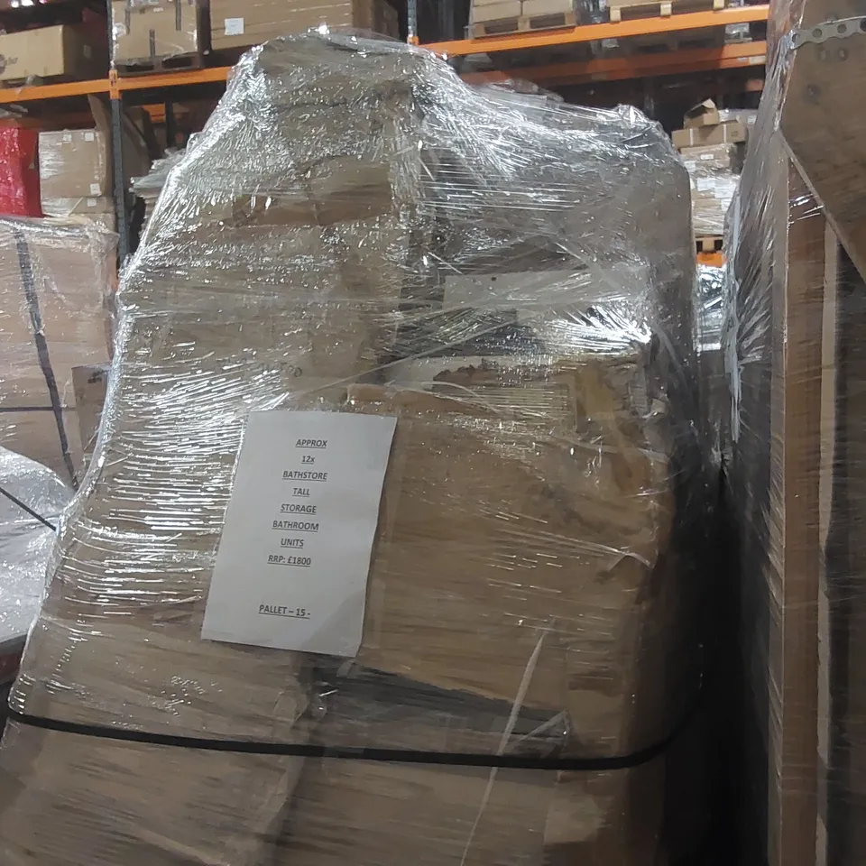 PALLET CONTAINING APPROXIMATELY 12x BATHSTORE TALL STORAGE BATHROOM UNITS