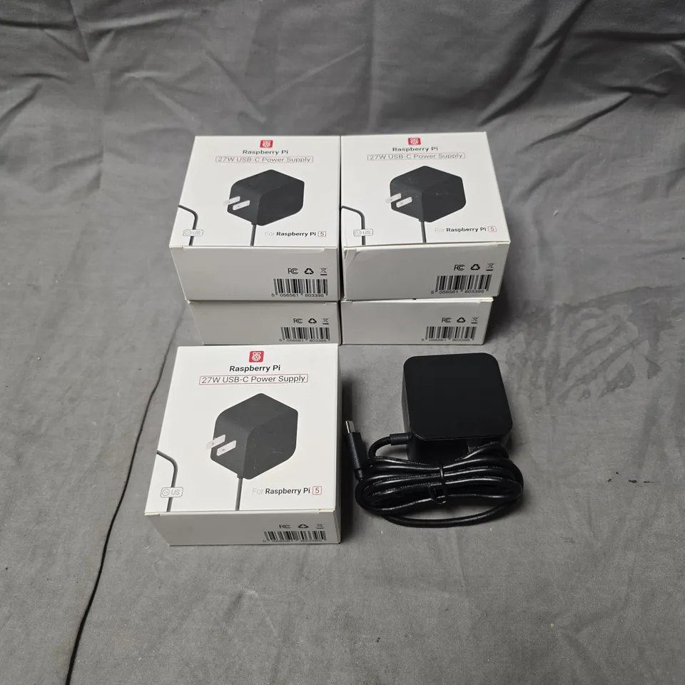 RASPBERRY PI US PLUG 27W USB-C POWER SUPPLY – FOR RASPBERRY PI 5 (BOXED, 5 UNITS)