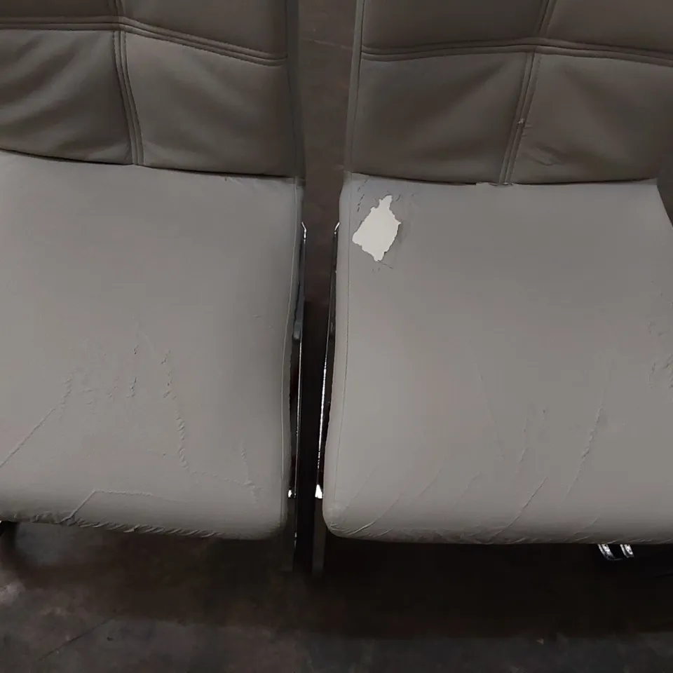 SET OF 4 DESIGNER FAUX LEATHER GREY DINING CHAIRS (4 ITEMS)