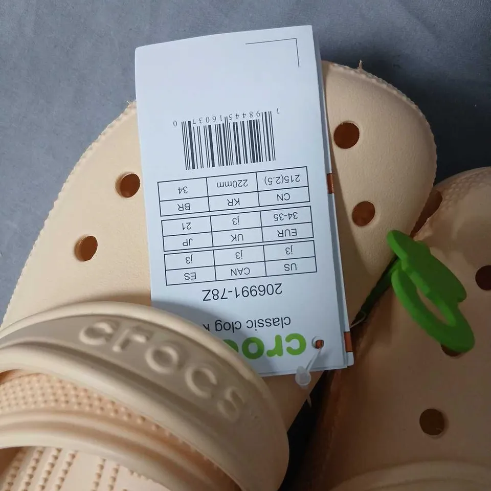 CROCS CLASSIC CLOG – BEIGE WITH BACK STRAP, KIDS' SIZE