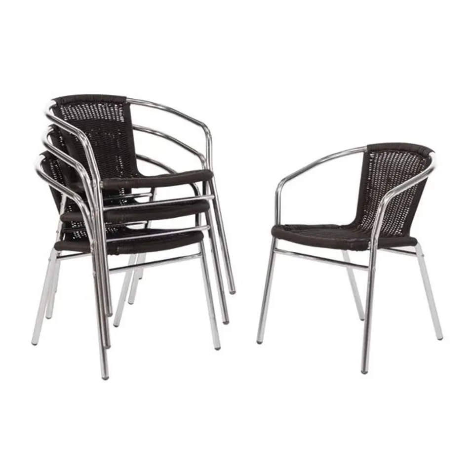 BRAND NEW BOLERO ALUMINIUM & BLACK WICKER CHAIR BLACK (PACK OF 4)