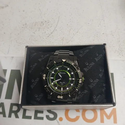 BULOVA MARINE STAR STAINLESS STEEL WATCH – BLACK DIAL WITH GREEN ACCENTS