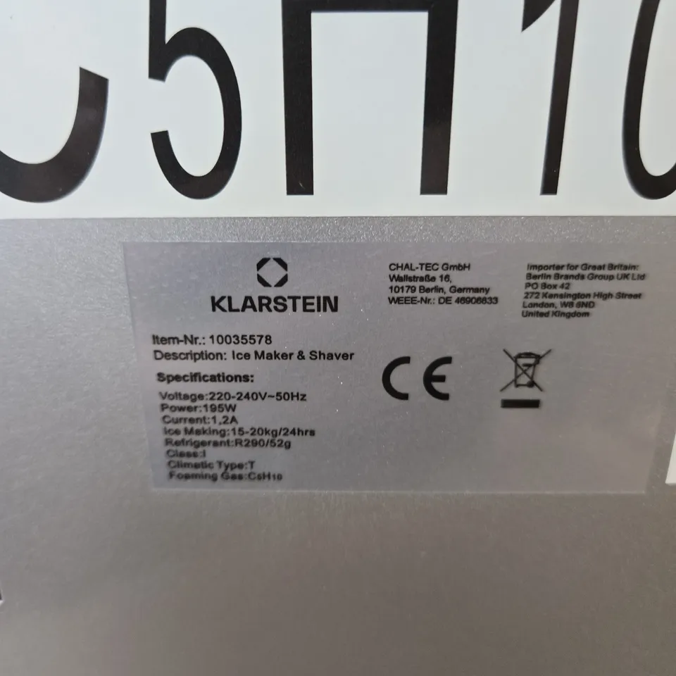 KLARSTEIN ICE MAKER & SHAVER – STAINLESS STEEL, 220–240V, 195W