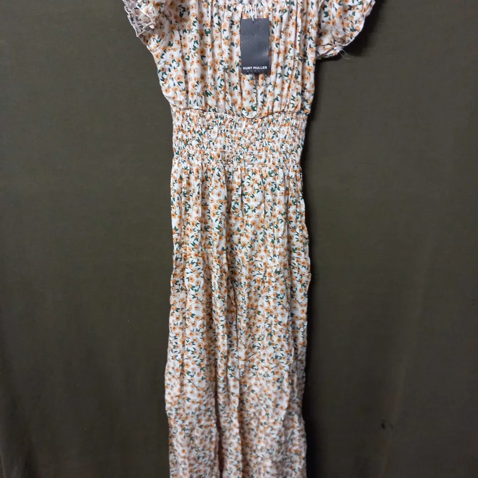 KURT MULLER WOMAN PUFFY SLEEVE FLORAL DESIGN MAXI DRESS INWHITE - S/M