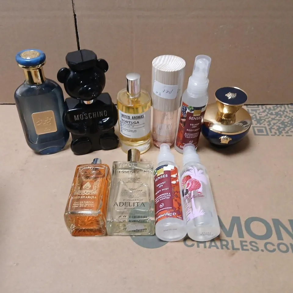 TEN ASSORTED UNBOXED FRAGRANCES TO INCLUDE; MOSCHINO, NOTED AROMAS AND ESSENCE LONDON