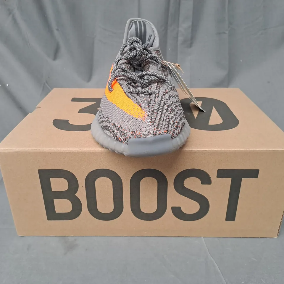 BOXED PAIR OF ADIDAS YEEZY BOOST 350 V2 SHOES IN GREY/ORANGE UK SIZE 13.5