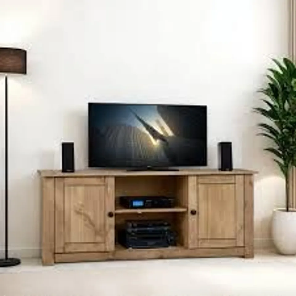 BOXED SECONIQUE PANAMA FLAT SCREEN TV UNIT IN NATURAL WAX (1 BOX)