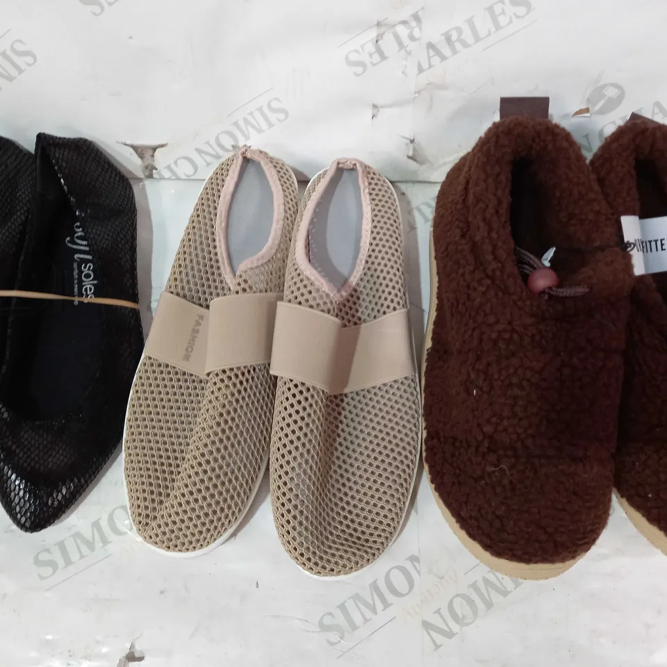 BOX OF APPROXIMATELY 10 ASSORTED SHOES AND FOOTWEAR ITEMS IN VARIOUS COLOURS, STYLES, AND SIZES TO INCLUDE URBAN OUTFITTERS, FASHION, GEORGE, ETC