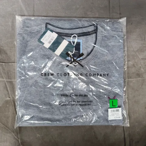 BAGGED CREW CLOTHING COMPANY OXFORD PIQUE T-SHIRT IN NAVY/WHITE SIZE LARGE