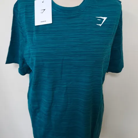 GYMSHARK HEATHER SEAMLESS T-SHIRT IN DEEP TEAL - M