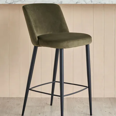 BOXED DANETTI TRINNY OLIVE GREEN VELVET BAR STOOL