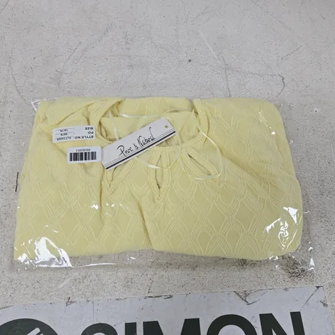 PURE & NATURAL LADIES NOTCH-NECK SHORT SLEEVE TOP – PALE YELLOW, UK 14/16