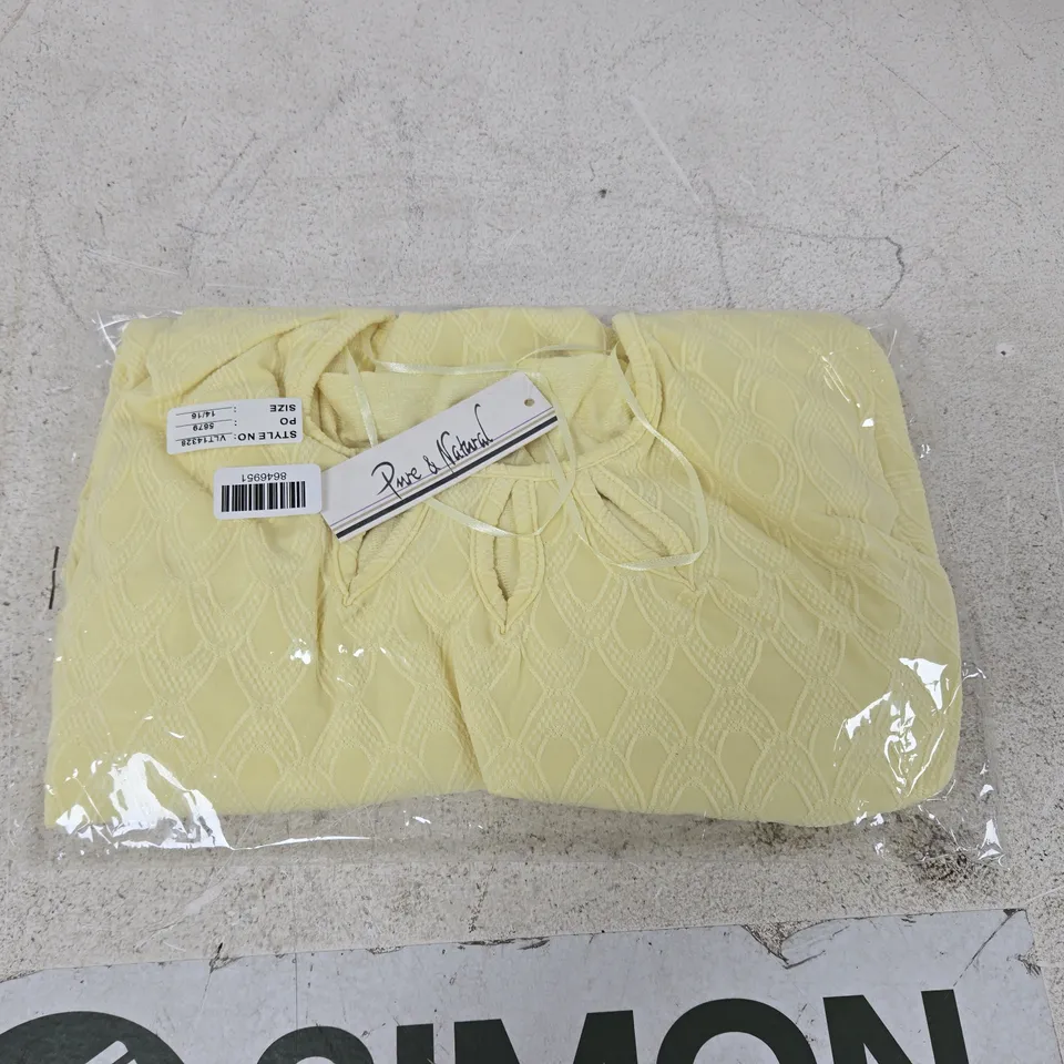PURE & NATURAL LADIES NOTCH-NECK SHORT SLEEVE TOP – PALE YELLOW, UK 14/16