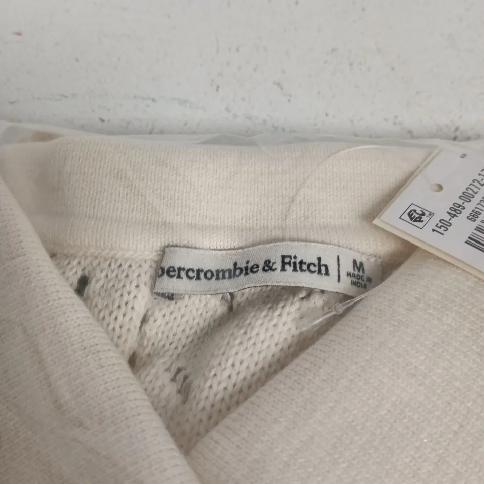 ABERCROMBIE & FITCH CARDIGAN, CREAM KNIT WITH GREEN TRIM, UK M (MEDIUM)