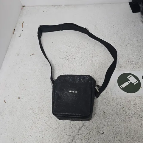 GUESS CROSSBODY BAG - BLACK EMBOSSED MONOGRAM PATTERN