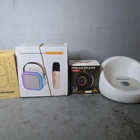 APPROXIMATELY 8 ASSORTED ITEMS TO INCLUDE - WIRELESS SPEAKER , INPHIC COMPUTER MOUSE , KARAOKE SPEAKER ETC