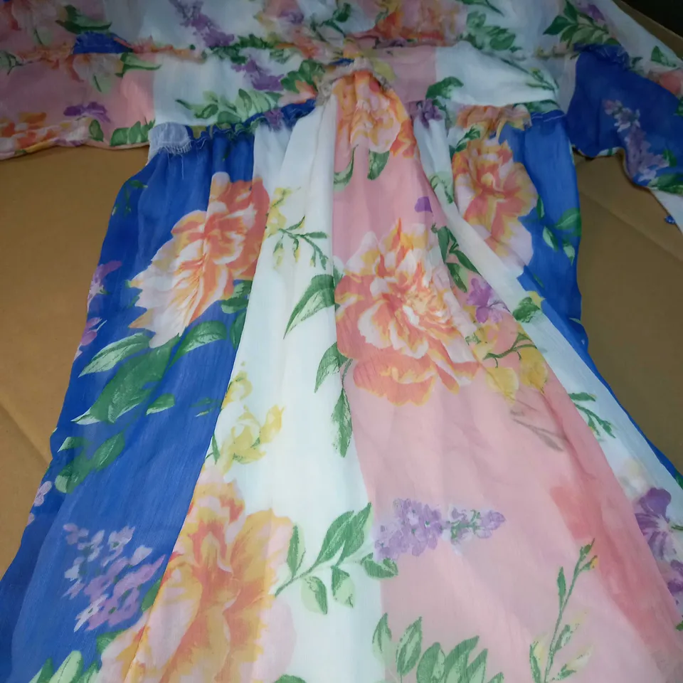 ASOS BLUE/LARGE FLORAL PRINT CHIFFON SMOCK DRESS - SIZE 12