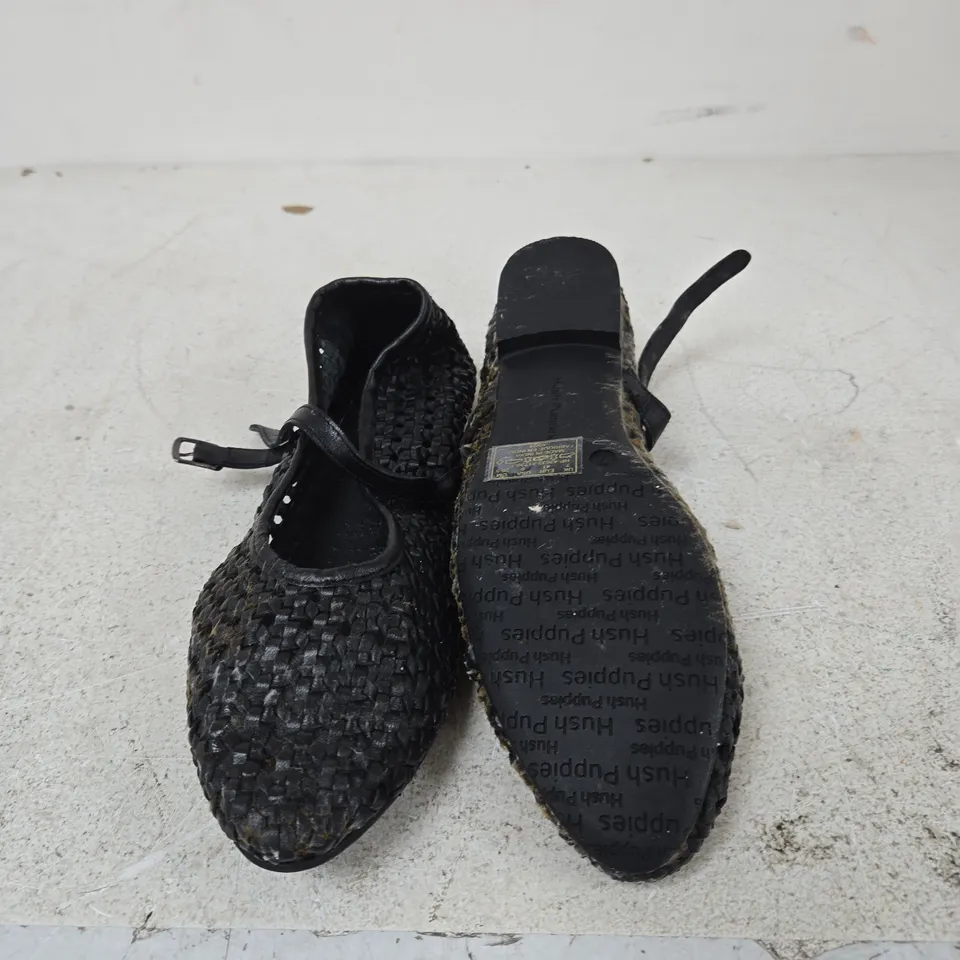 HUSH PUPPIES WOMEN'S BLACK WOVEN FLATS WITH BUCKLE STRAP UK SIZE 7