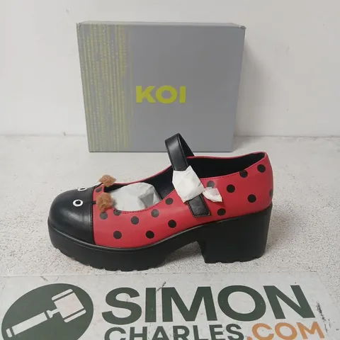 KOI MARY JANE SHOES – LUCKY LADYBIRD EDITION, RED WITH BLACK POLKA DOTS UK 11 