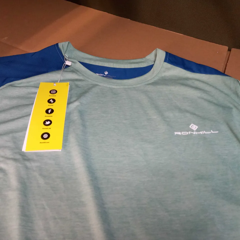 RONHILL GREEN MARL/BLUE FITNESS TEE - LARGE