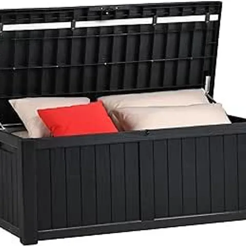 BOXED YITAHOME GARDEN STORAGE BOX WATERPROOF, HEAVY DUTY 460L LARGE RESIN DECK BOX - BLACK (1 BOX)