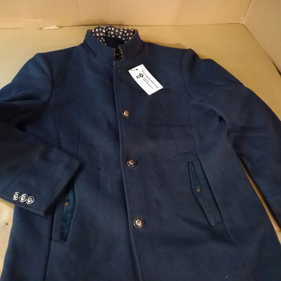 HANDSOME DANS BUTTON UP NAVY COAT - M