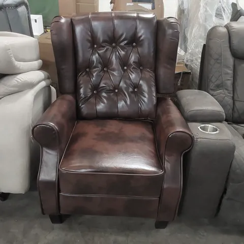 QUALITY DESIGNER CHESTERFIELD FAUX LEATHER PUSH-BACK RECLINING ARMCHAIR