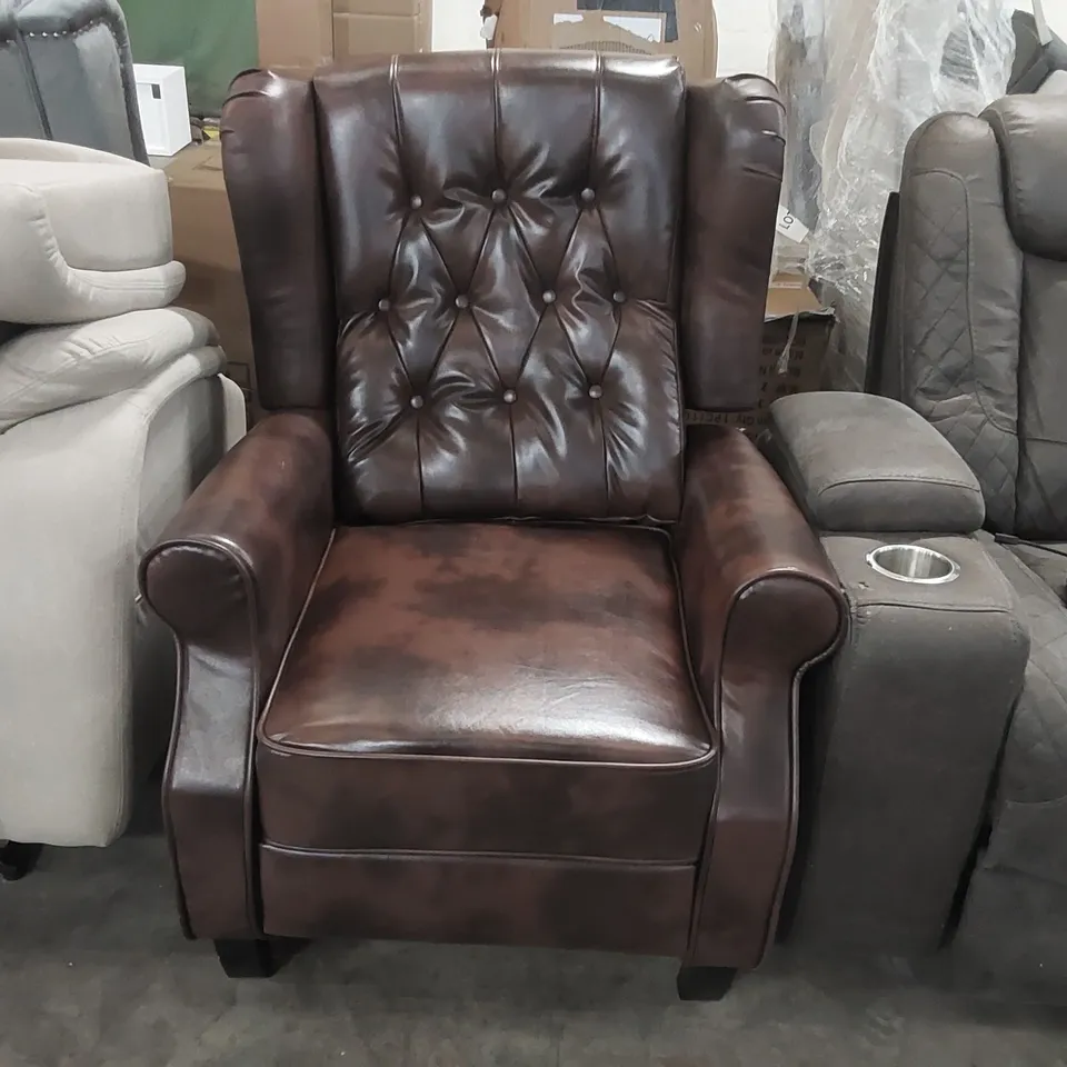 QUALITY DESIGNER CHESTERFIELD FAUX LEATHER PUSH-BACK RECLINING ARMCHAIR