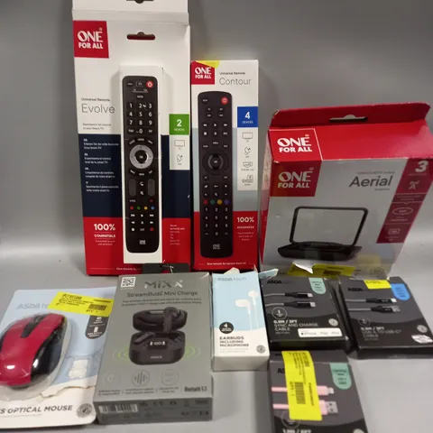APPROXIMATELY 25 ASSORTED ELECTRICAL PRODUCTS TO INCLUDE WIRELESS MOUSE, HEADPHONES, CHARGING CABLES ETC