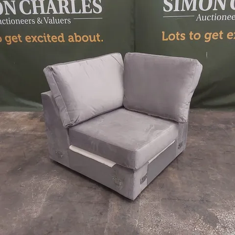 QUALITY DESIGNER CORNER SOFA SECTION - SILVER VELVET