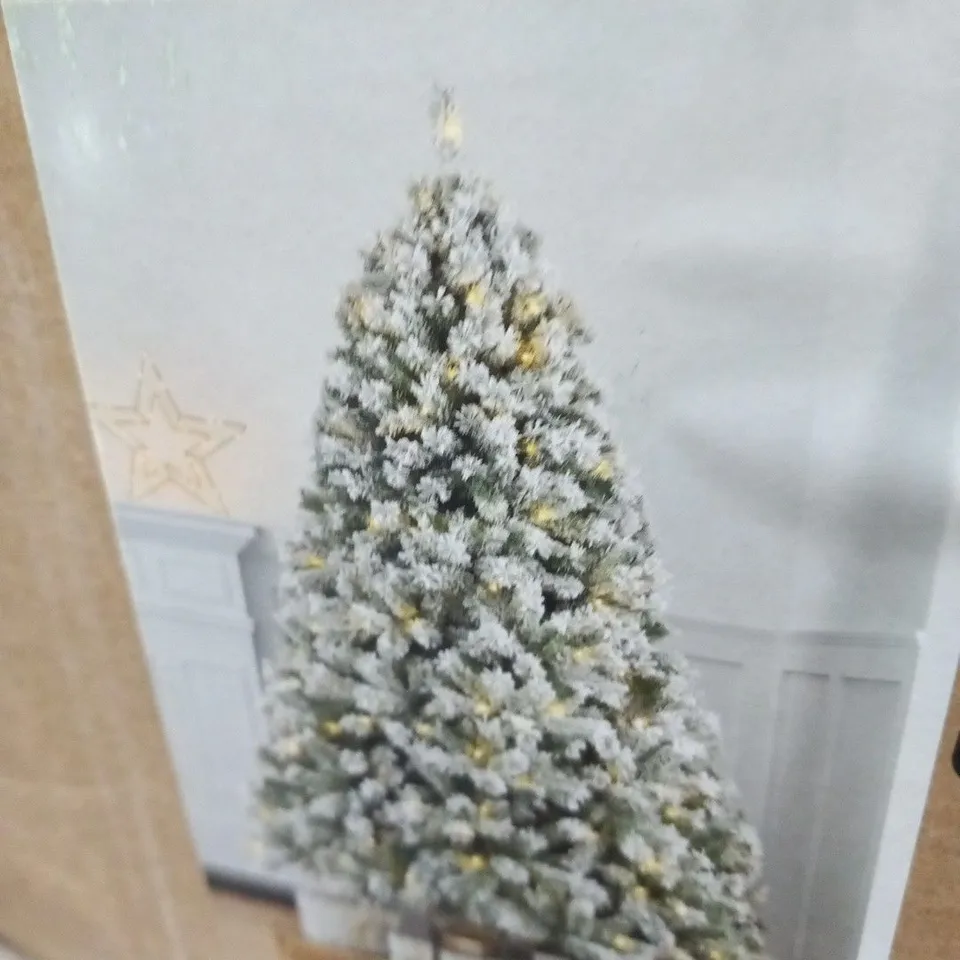 BRAND NEW BOXED 7FT FLOCKED PRE LIT PINE TREE