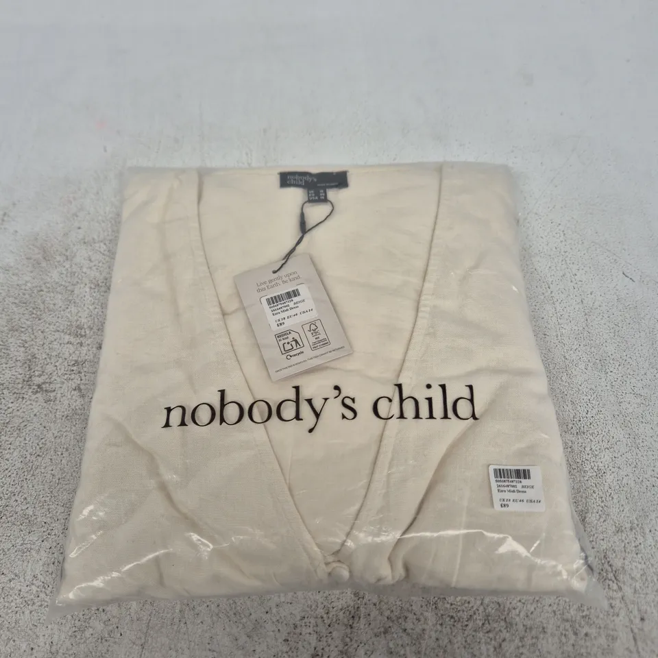 BAGGED NOBODYS CHILD EZRA MIDI DRESS – BEIGE, UK 18