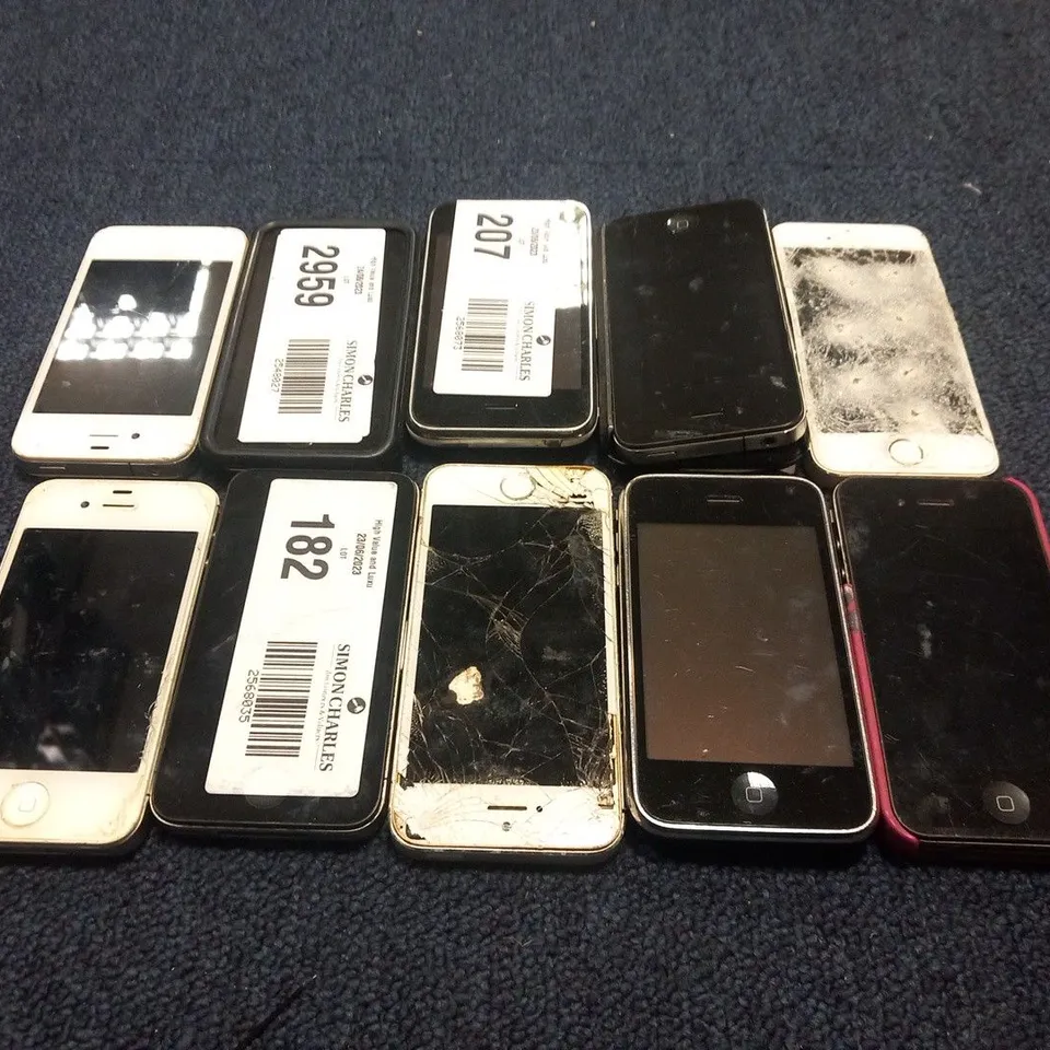 10 ASSORTED MOBILE PHONES TO INCLUDE; APPLE IPHONE 3GS 16GB MODEL A1303