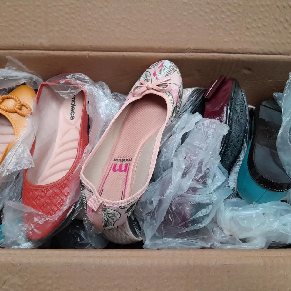 BOX OF APPROX 40 ASSORTED SLIP ON BALLET SHOES IN VARIOUS SIZES & COLOURS