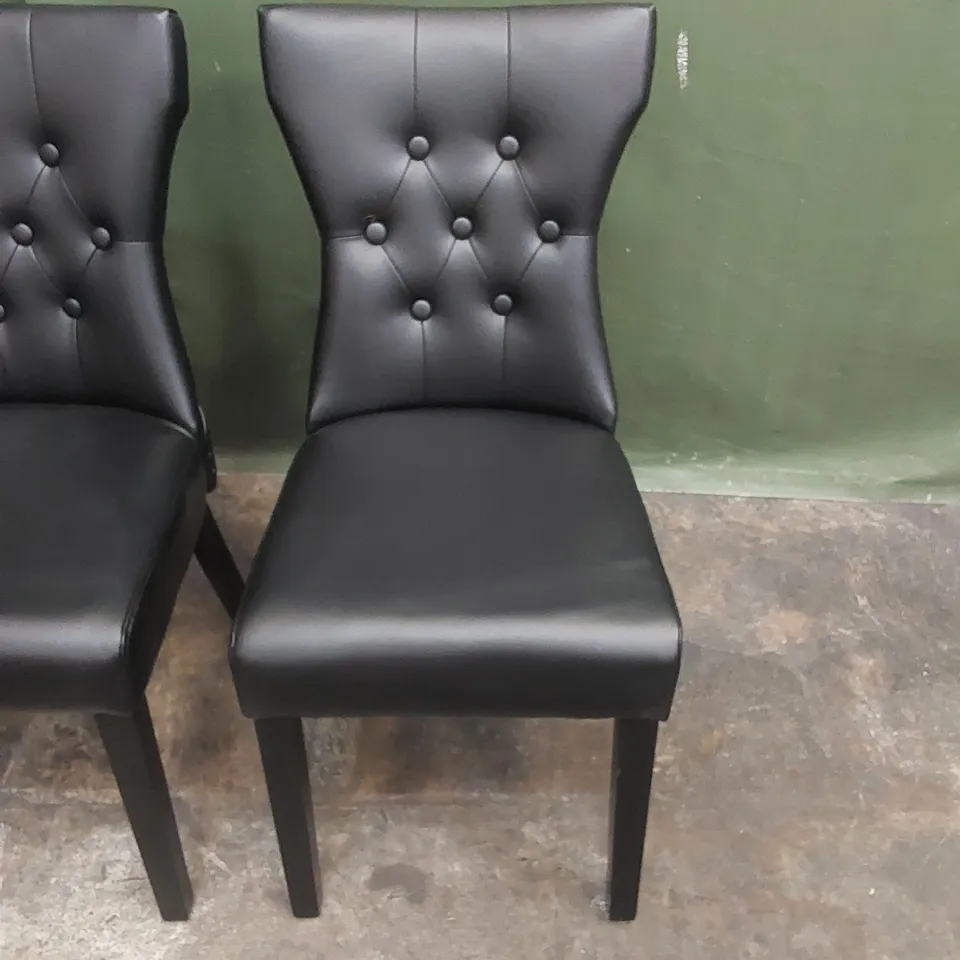SET OF 4 KENSINGTON BLACK FAUX LEATHER BUTTON BACK DINING CHAIRS - BLACK LEGS 
