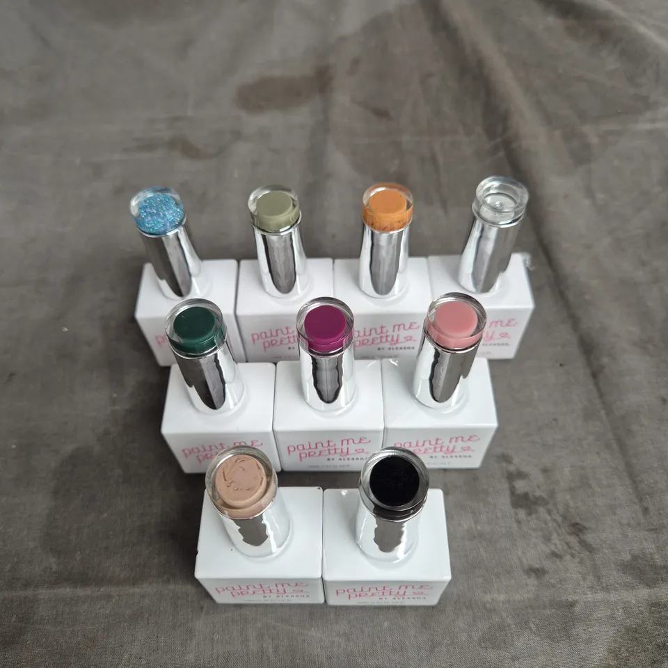 LOT OF 9 PAINT ME PRETTY BY ALEASHA GEL NAIL VARNISH - ASSORTED COLOURS - 20ML