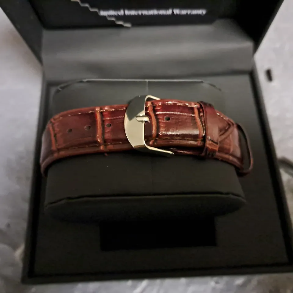 L.A.BANUS GENTS MOON PHASE WATCH WITH BURGUNDY LEATHER STRAP 