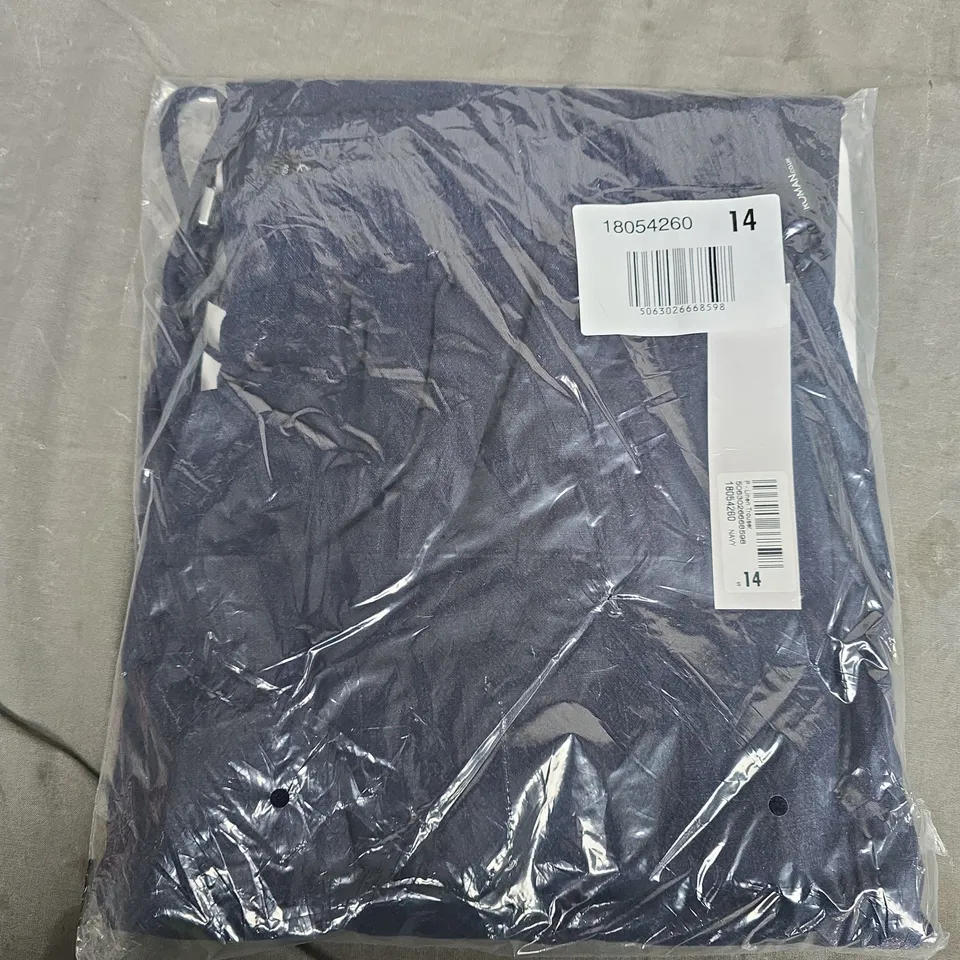 BAGGED ROMAN LINEN TROUSERS IN NAVY - SIZE 14