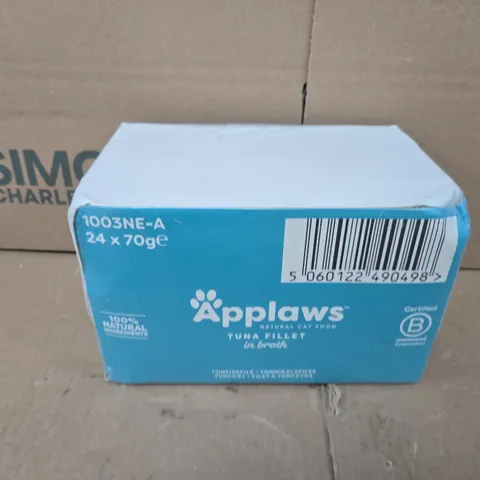 APPLAWS 100% NATURAL WET ADULT CAT FOOD 24X70G TUNA FILLET TINS IN BROTH PATE