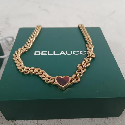 BELLAUCCI ROSE-GOLD TONE CURB CHAIN NECKLACE WITH PURPLE HEART PENDANT