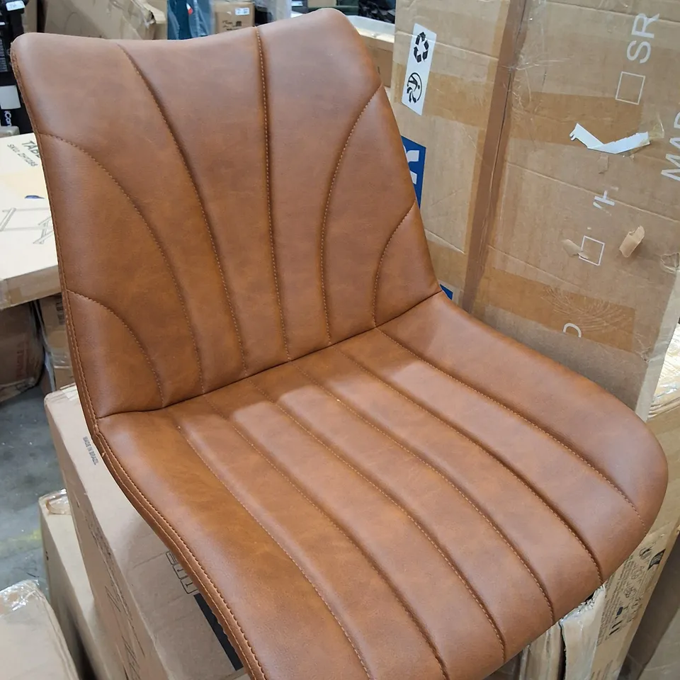 BOXED SET OF 2 BROWN FAUX LEATHER DINING CHAIRS