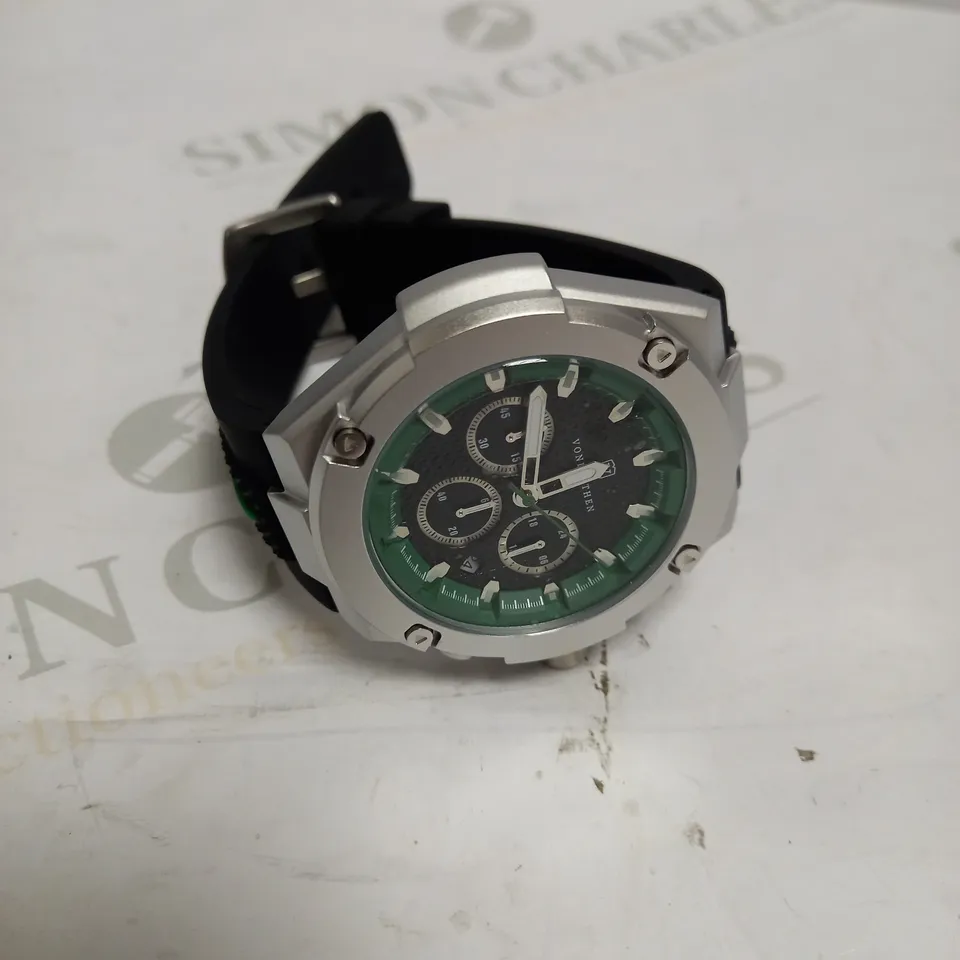 MENS VONLANTHEN CHRONOGRAPH WATCH – V200 – TEXTURED DIAL – 3ATM WATER RESISTANT – BLACK RUBBER STRAP