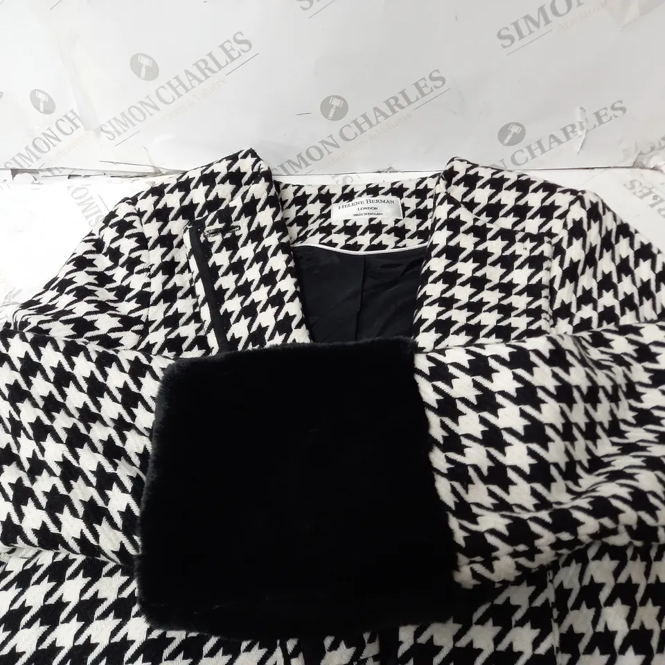 HELENE BERMAN COLLARLESS COAT BLACK/WHITE SIZE 12
