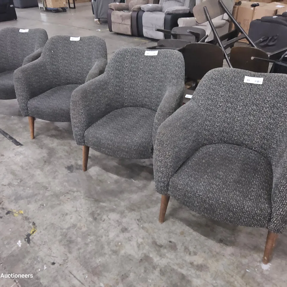 SET OF FOUR UPHOLSTERED ARMCHAIRS GREY FABRIC